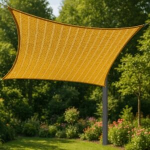 Compact 3.5x3.5m 4 point shade sail providing backyard sun protection