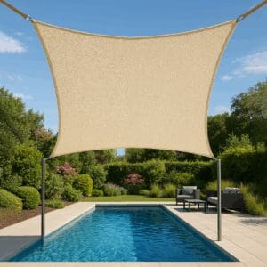 3.5x5m 4 point shade sail installed over swimming pool