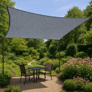 Wide 5x7m 4 point shade sail used over carport or poolside